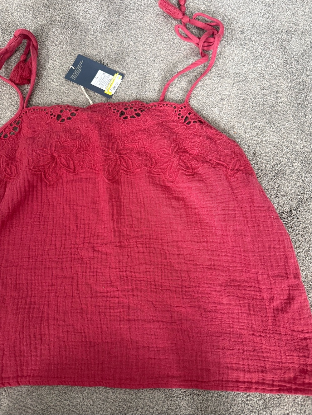 Universal Thread Cranberry Crochet-Trim Tie-Strap Top